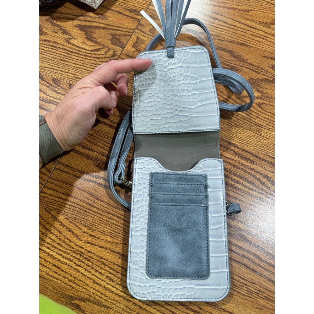 Light Blue Croc Embossed Vegan‎ Leather Crossbody Phone Bag with Card Slots